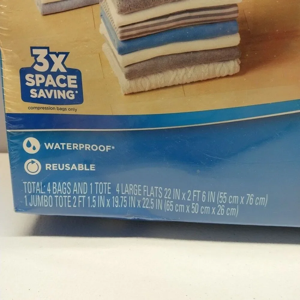 Ziploc Space Bag Clothing Storage Tote Jumbo Vacuum Compression Bags 5 Pc Sealed